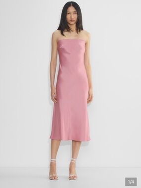 Aritzia Strapless Rose Pink Satin Slip Dress
